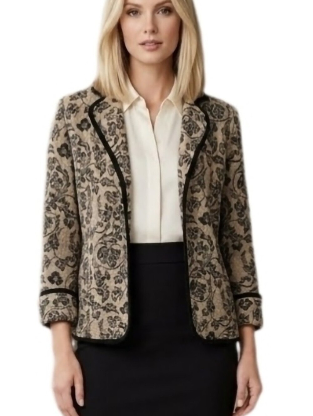 DRESSBARN Jacket Floral Brocade Jacquard Tapestry Blazer Brown Plus Size 14W